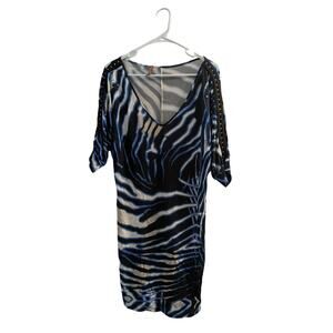 Roberto Cavalli Animal Print Zebra v-neck midi dress Women's Size L in Blue